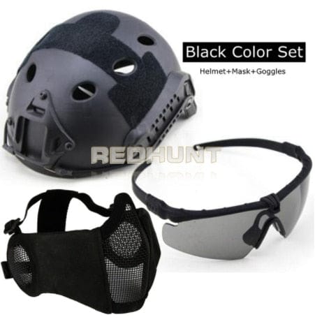 Vented Light Weight Helmet + Goggles + Steel Mask helmets BushLine black  