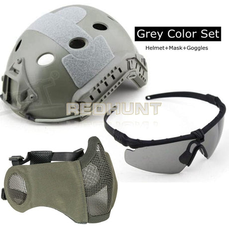 Vented Light Weight Helmet + Goggles + Steel Mask helmets BushLine gray  