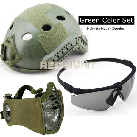 Vented Light Weight Helmet + Goggles + Steel Mask helmets BushLine green  