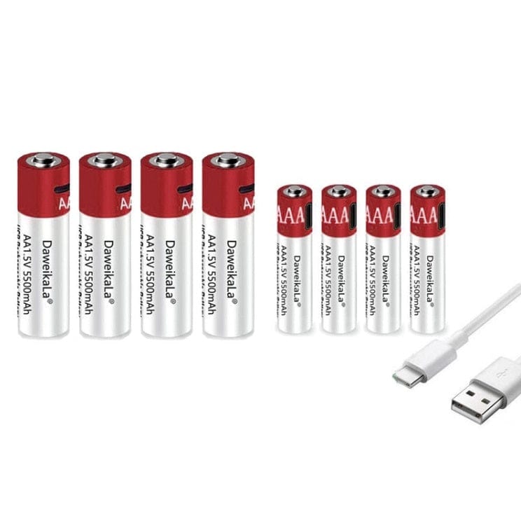 4Pcs Lithium ion Battery 1.5V AA/ AAA USB Rechargeable Batteries w/Type-C  Cable