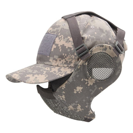 Foldable Half Face Steel Mesh Mask &  Baseball Cap tactical hats BushLine ACU  