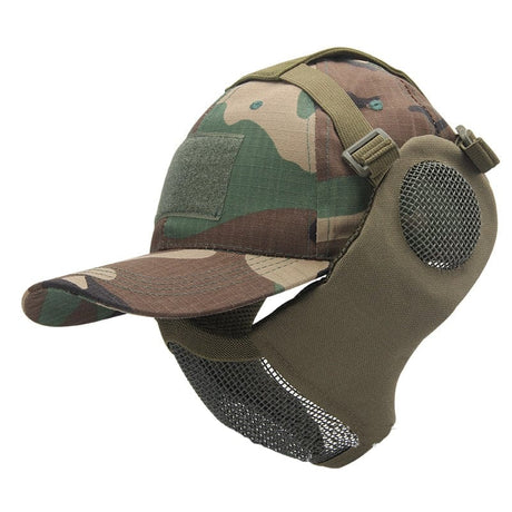 Foldable Half Face Steel Mesh Mask &  Baseball Cap tactical hats BushLine CLMC  