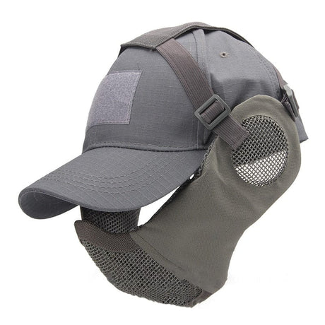 Foldable Half Face Steel Mesh Mask &  Baseball Cap tactical hats BushLine GY  