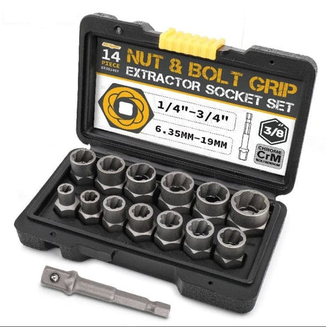 Hi-Spec 14pc Extraction Socket Set, Impact Bolt Nut Remover Set 2023 tools BushLine   