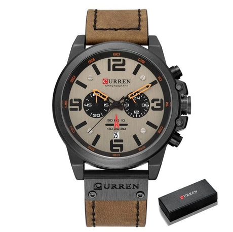CURREN 8314 Waterproof Sport Watch Genuine Leather Watchs BushLine black grey  