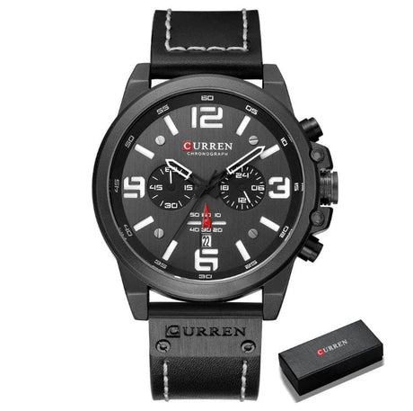 CURREN 8314 Waterproof Sport Watch Genuine Leather Watchs BushLine black white  