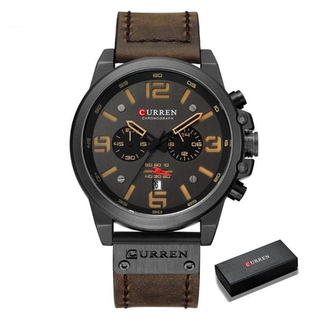 CURREN 8314 Waterproof Sport Watch Genuine Leather Watchs BushLine black yellow  