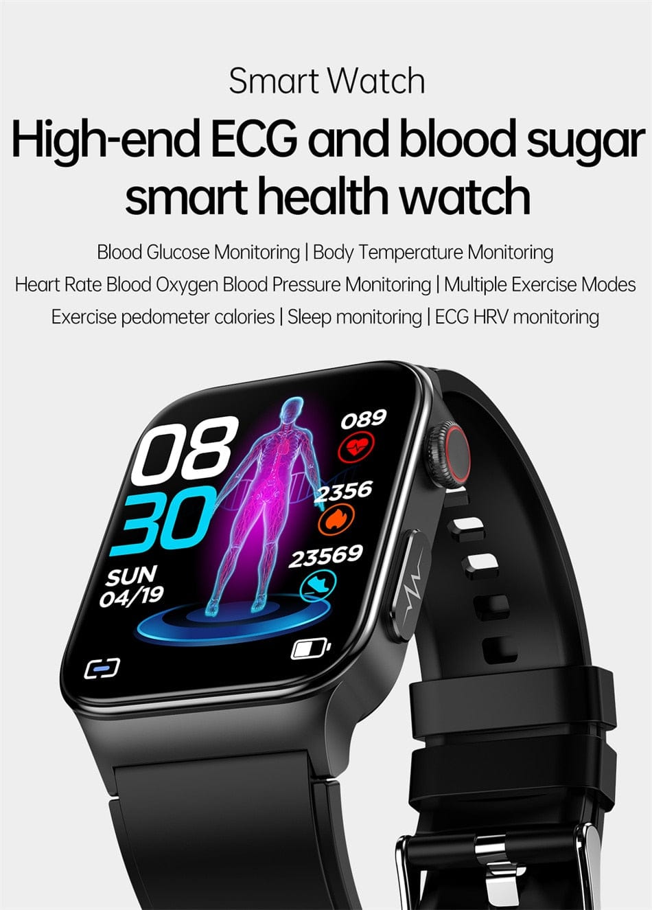Smart Watch Mediatek Blood Glucose ECG PPG Watchs BushLine   