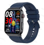 Blue silicone strap option, front three-quarter view on a plain background