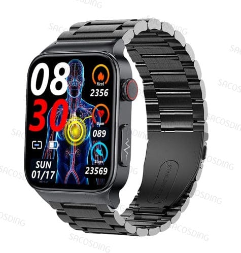 Smart Watch Mediatek Blood Glucose ECG PPG Watchs BushLine Steel Black A  