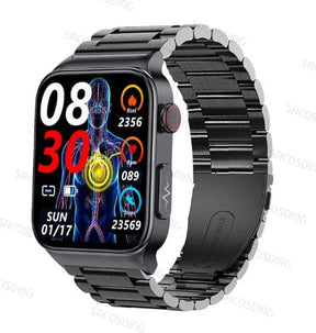 Black steel link strap option, front three-quarter view on a plain background