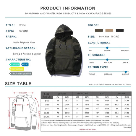 Seller's information sheet and Euro size table: length, shoulder, bust and sleeve in centimetres, S to 2XL