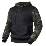 Black hoodie with camo sleeves, front view