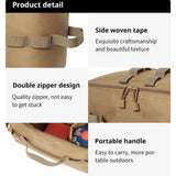 Close-ups of the bag: side webbing, double zip pullers and carry handles