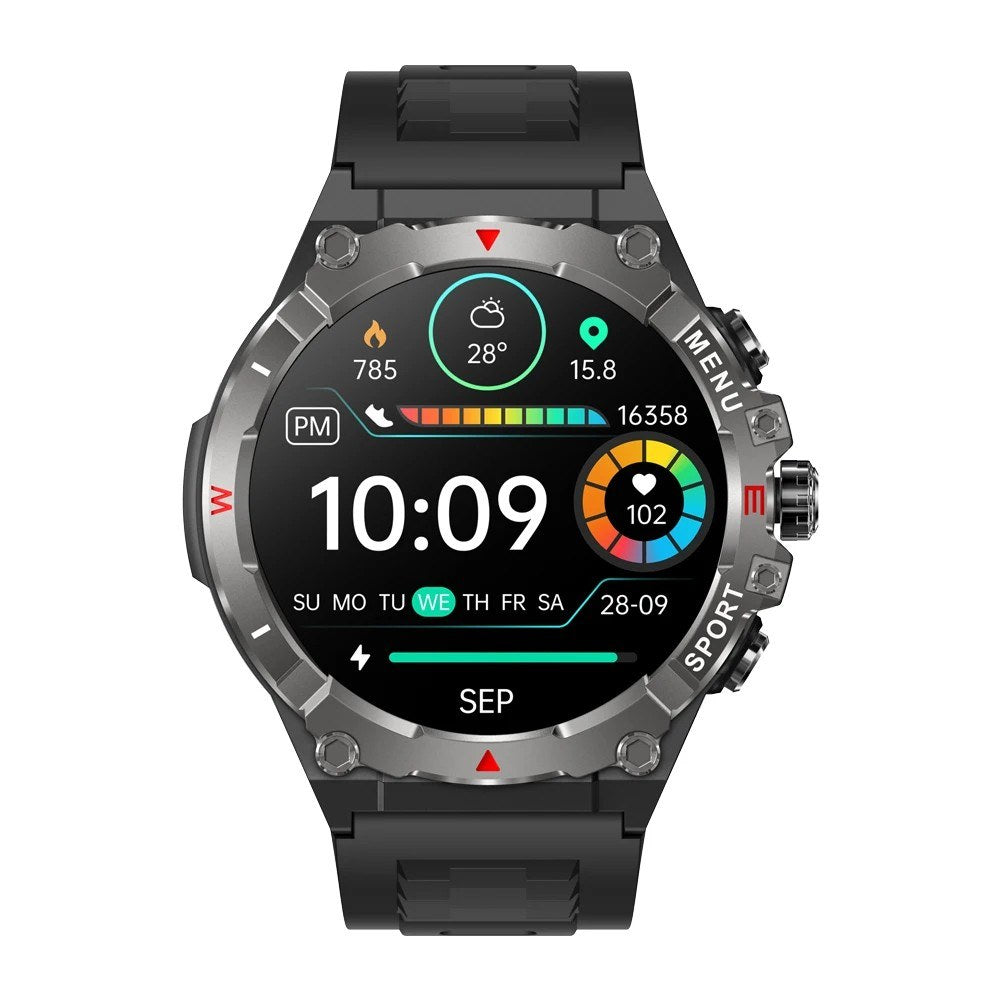 COLMI V76 GPS smartwatch with black bezel and black silicone strap, face-on on a white background