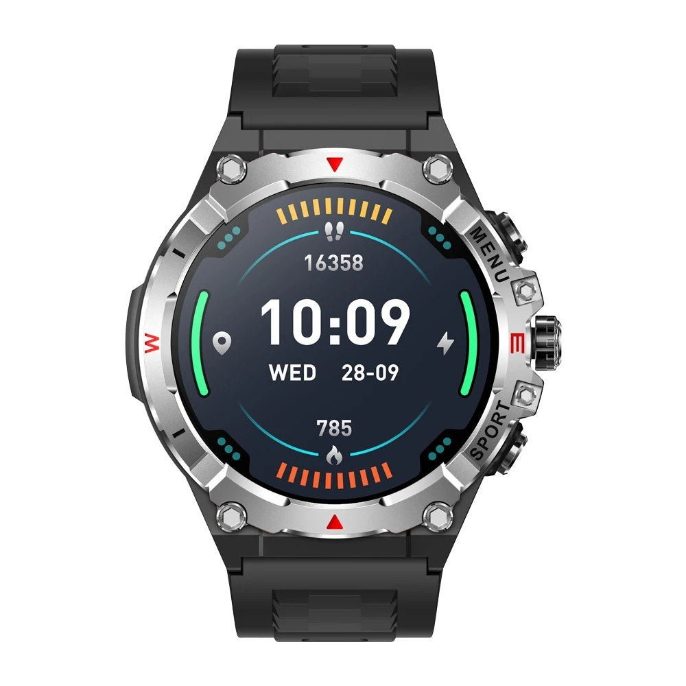 COLMI V76 GPS smartwatch with silver bezel and black silicone strap, face-on on a white background