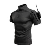 Short-sleeve combat shirt in plain black with quarter zip and sleeve pockets