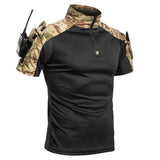 Short-sleeve combat shirt, black body with camo shoulders