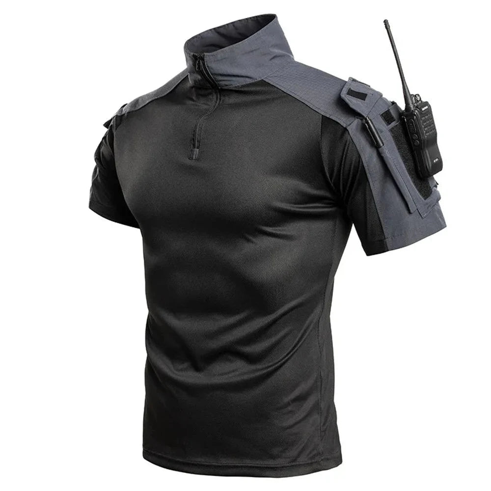 Short-sleeve combat shirt, black body with grey shoulders