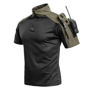 Short-sleeve combat shirt, black body with olive green shoulders