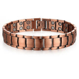 Men's copper link bracelet with brushed bar links and magnets in the inner face