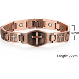 Men's copper link bracelet with a cross on the centre medallion, width and length marked