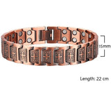 Men's copper link bracelet with engraved cross panels, width and length marked