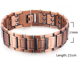 Men's copper link bracelet with plain wide bar links, width and length marked