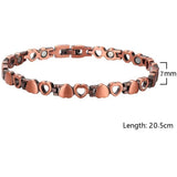 Women's copper link bracelet with open and solid heart links, width and length marked