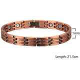 Women's copper link bracelet with rope-pattern strips, width and length marked