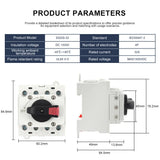 Maker's parameter table and dimension drawing for the DIN-rail DGDS-32 4 pole switch: 94.9 x 60.2 mm face, 84.5 mm deep