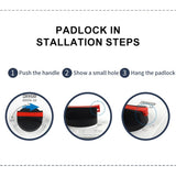 Three steps to lock the DGDS-32 off: push the handle, a small hole shows, hang a padlock through it