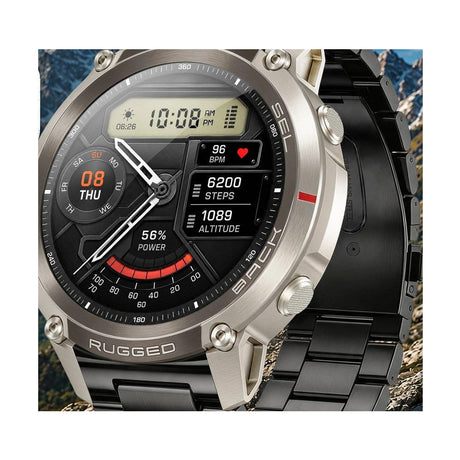 DM59, Black option: silver case, dark steel link bracelet, with the two spare straps the seller shows