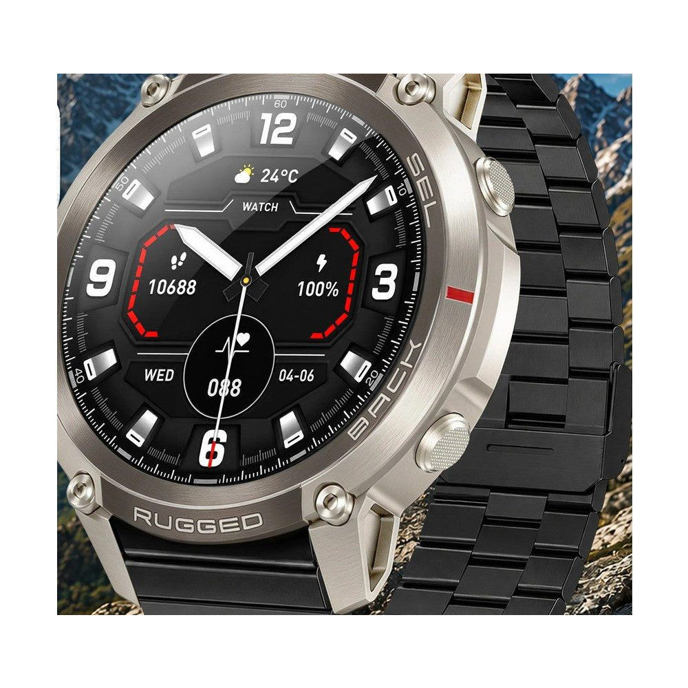 DM59, Black option: silver case, Style B steel link bracelet, with the two spare straps the seller shows