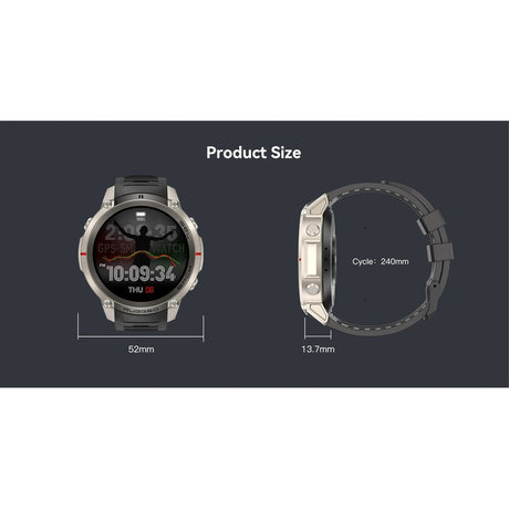 DM59 dimension drawing: 52 mm across the case, 13.7 mm thick, strap 240 mm around