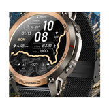 DM59, Gold option: gold bezel, dark steel mesh strap, with the two spare straps the seller shows