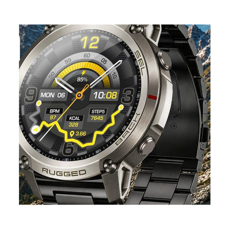 DM59, Grey option: silver case, dark steel link bracelet, with the two spare straps the seller shows