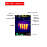 ET13S thermal camera screen showing the centre-point reading, hot spot, cold spot and maximum and minimum temperatures