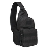 Black 900D sling backpack, front panel with MOLLE webbing and patch area