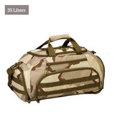 35 litre duffel backpack in three-colour desert sand camouflage with khaki handles and webbing