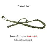 Black bungee lead labelled: metal clasp, traffic handle, bungee section, padded hand loop