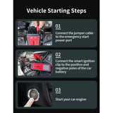 Three steps from the maker: plug the clamp lead into the GT4000, clamp the battery, start the engine