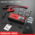GOOLOO GT4000 jump starter with clamp leads, car-socket lead, USB cables, adaptor, drawstring bag and quick guide