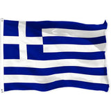 Greek flag in printed polyester: blue and white stripes with a white cross; white header strip with metal eyelets at left