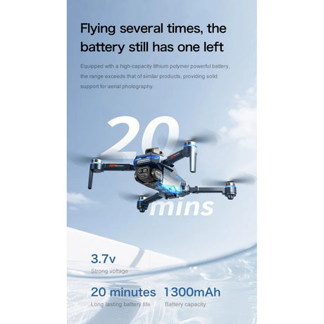 GT8 drone in flight with the maker's 3.7 V 1300 mAh battery figures