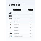 GT8 parts list: drone, screen remote, eight spare propellers, charging lead, memory card, card reader, screwdriver, storage bag and two instruction sheets