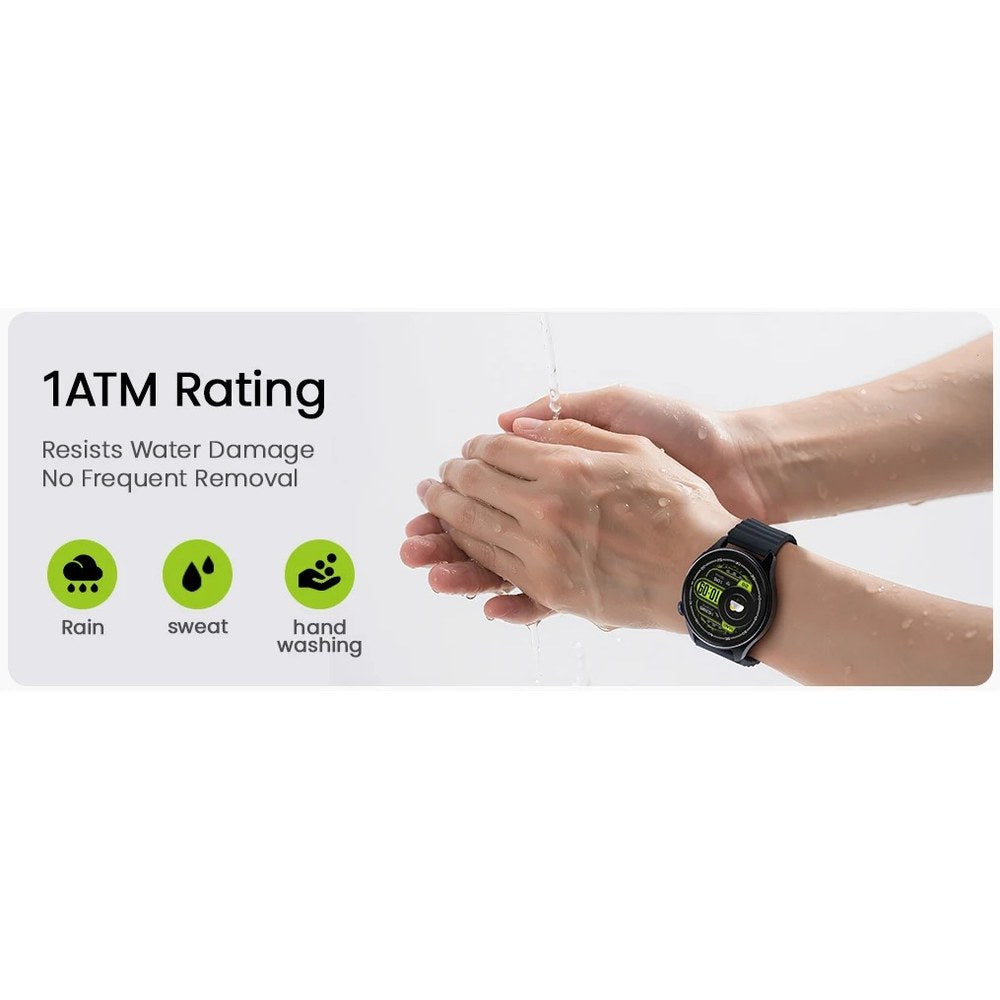 HAYLOU Watch 4S worn while washing hands; 1 ATM rating covers rain, sweat and hand washing