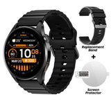 HAYLOU Watch 4S in black with the spare black strap and screen protector that come in the box