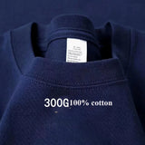 Navy heavy cotton tee, collar close-up with twin stitching