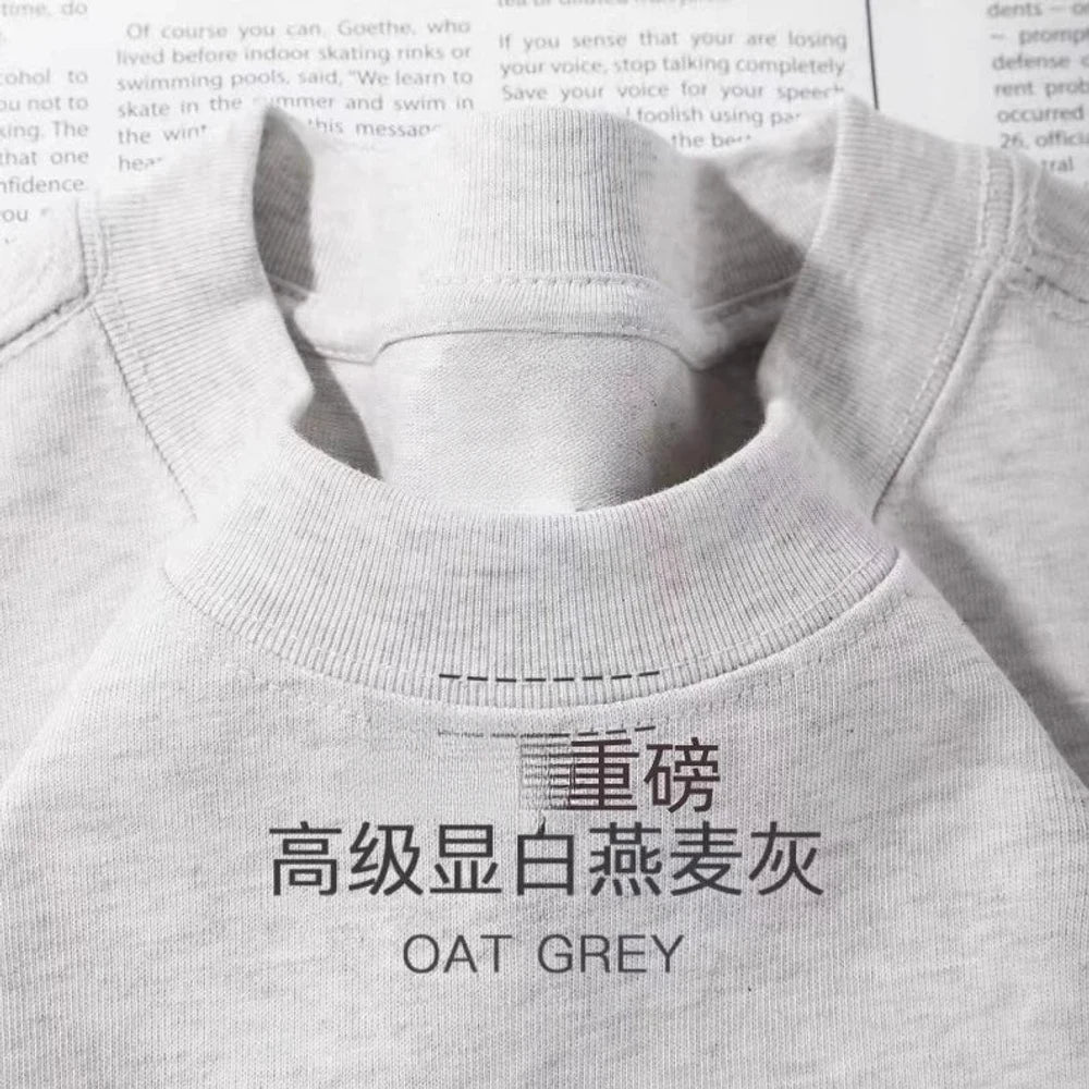 Oat grey heavy cotton tee, collar close-up